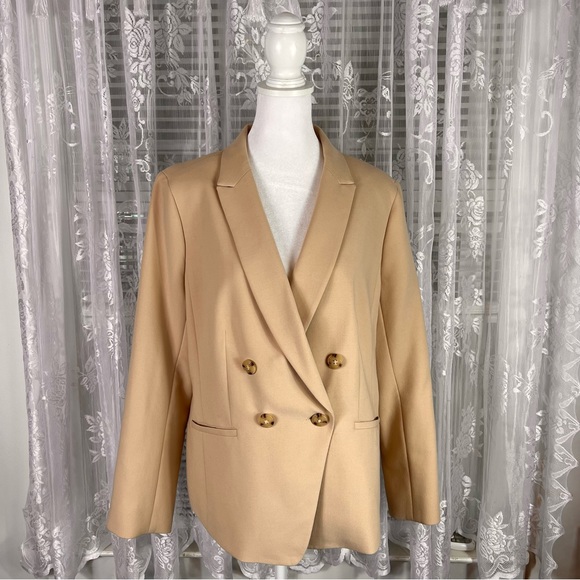 NWT Talbots Double Breasted Blazer Woven in Italy Size 12 Petite Gorgeous, Beige